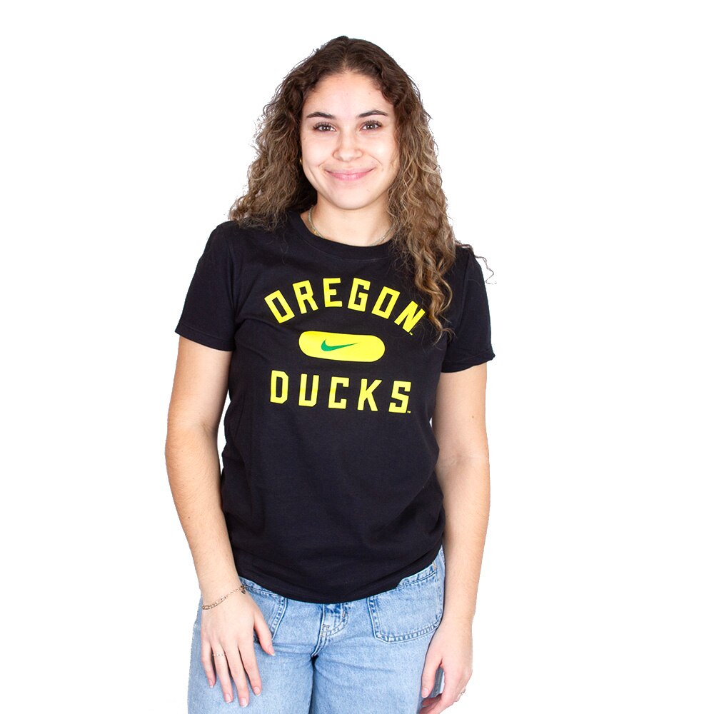 Arched Oregon, Nike, Black, Crew Neck, Cotton, Women, Pill Box, T-Shirt, 813950